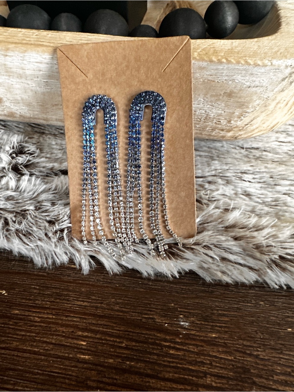 Rhinestone Blue Ombré pierced Dangle Earrings